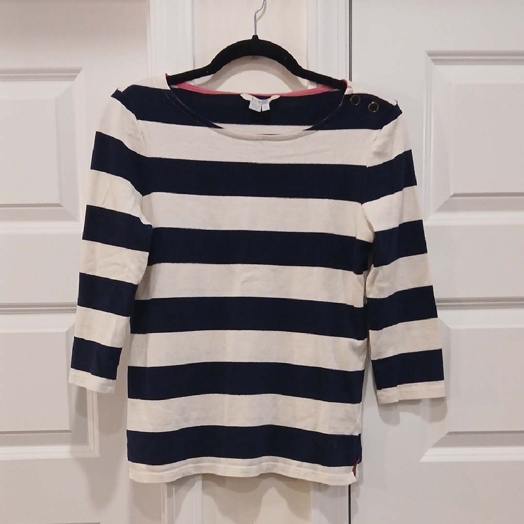 Boden Boatneck Navy White Striped Top Size 8